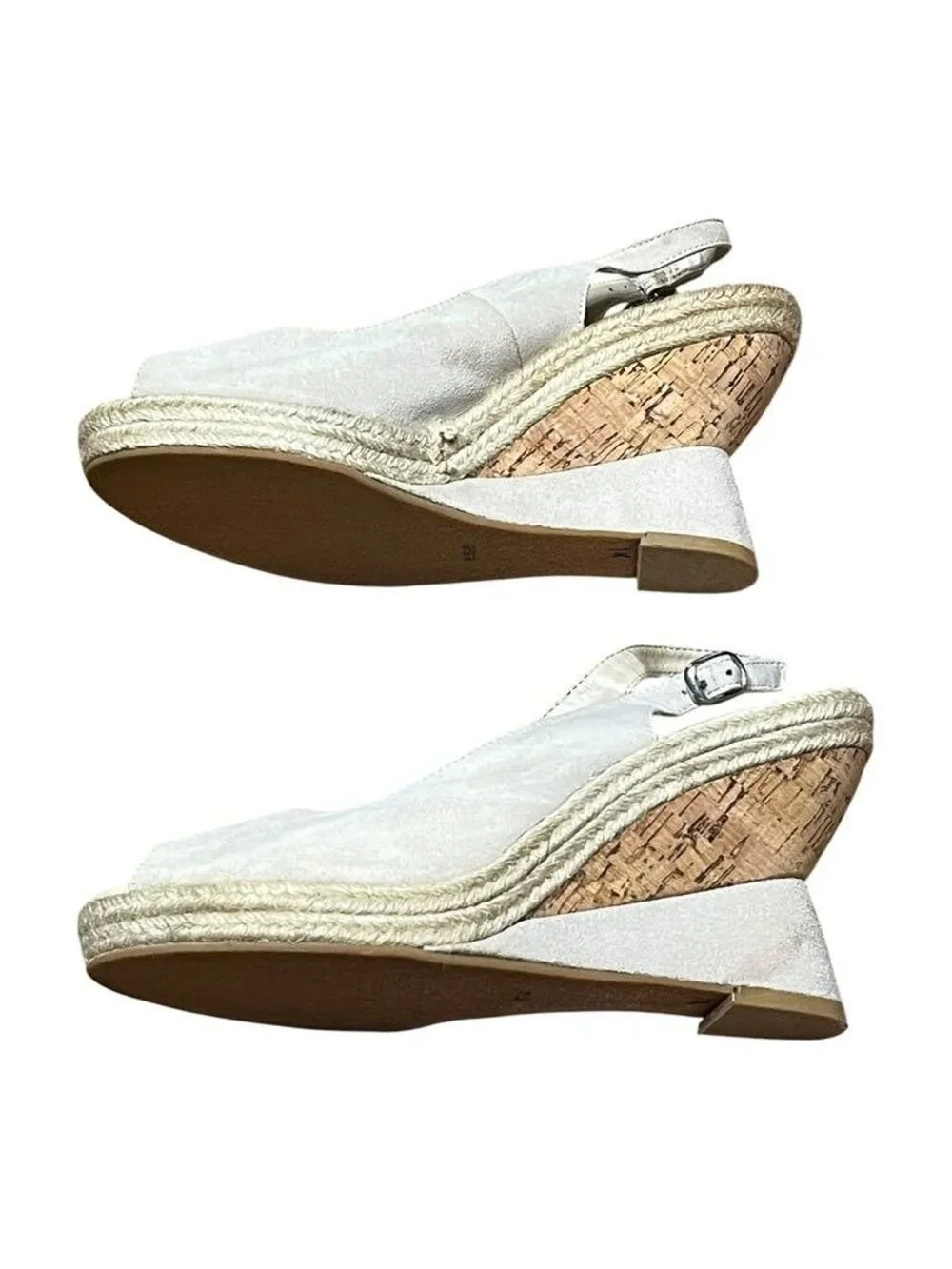 Audrey Brooke Beige Open-Toe Wedge Espadrilles Suede Leather 8.5 B